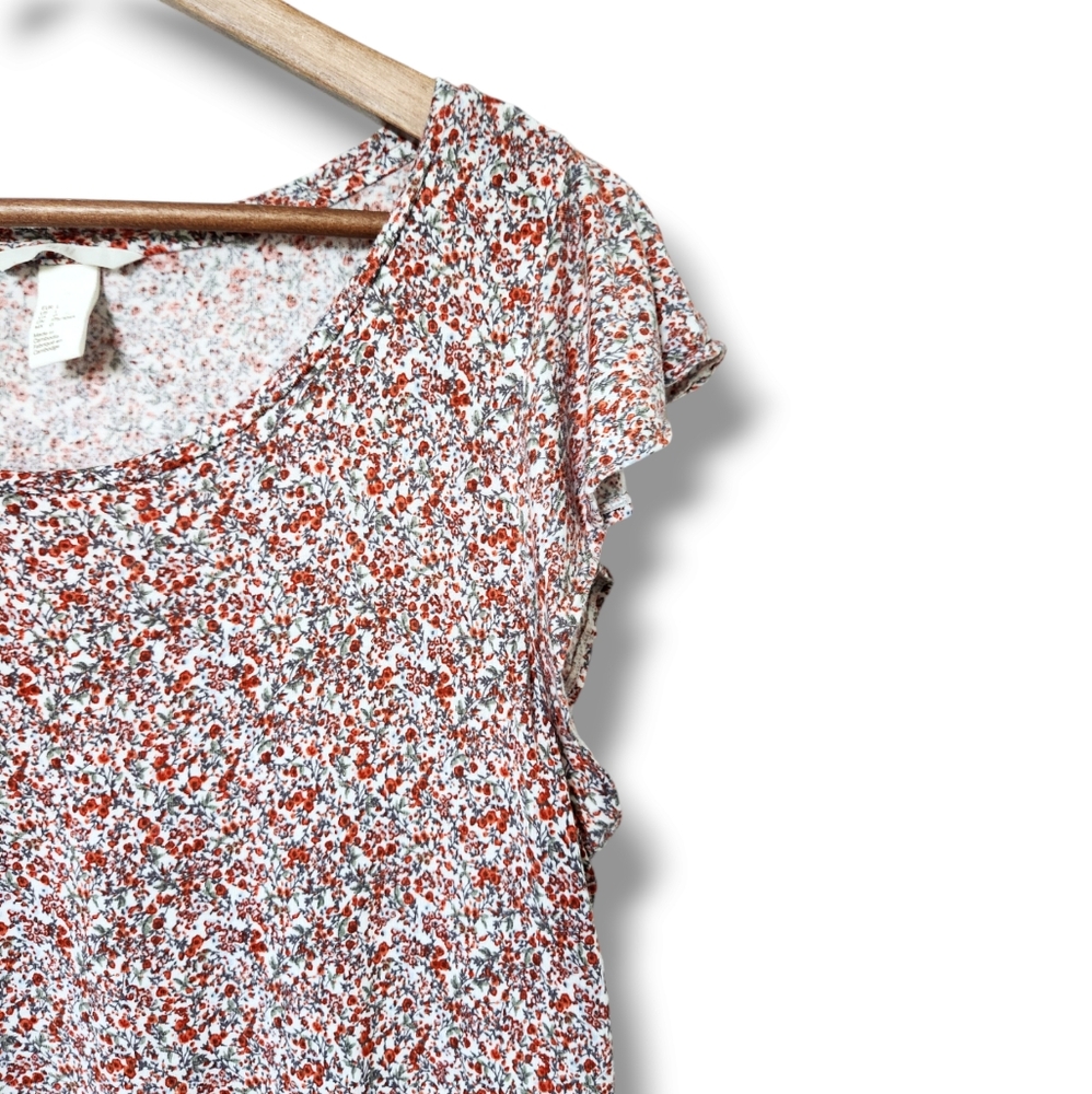 H&M Floral Print Multicolor Flutter Sleeve Knit T… - image 3